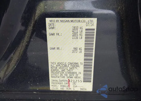 2015 Nissan Altima 2.5/2.5 S/2.5 Sl/2.5 Sv из США, поврежденный, VIN 1N4AL3AP0FN321255